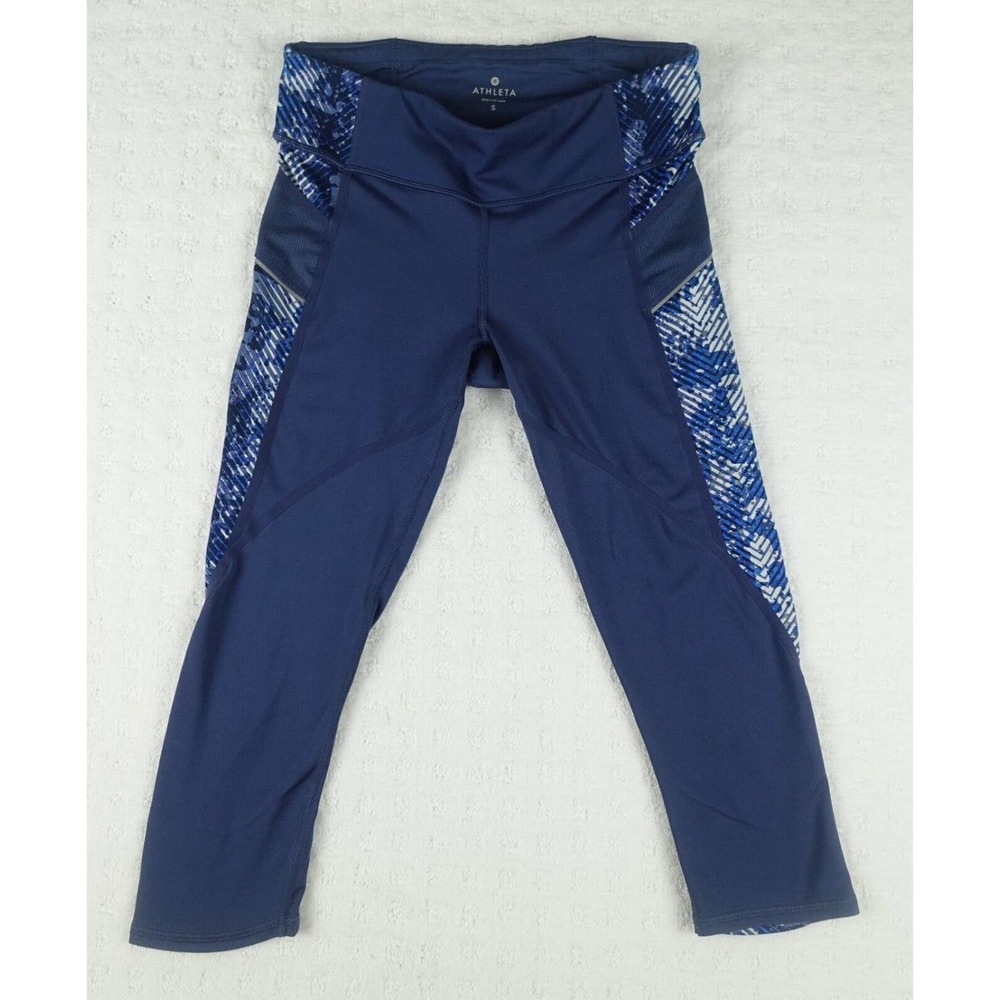 Athleta Leggings Womens Small Blue Crop Pockets Drawstring Gym Running Workout